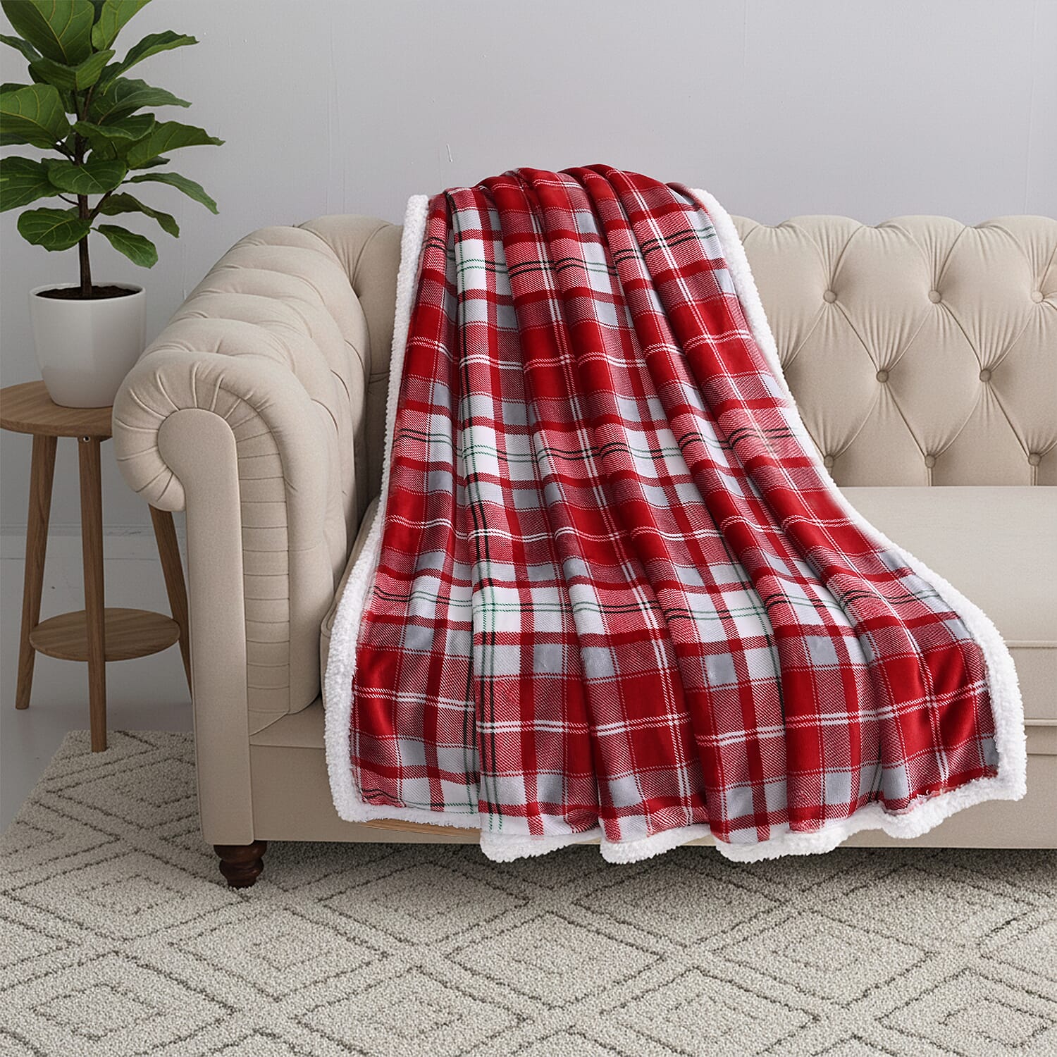 EPITOME OF WARMTH AND LUXURY -  Hush Haven Ultra Soft Designer Inspired Double Layer SHERPA Blanket (150 x 200 cm) - Red White
