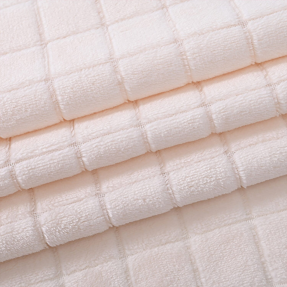 Hush Haven Checkered Super Soft Micro Luxury Blanket 270 GSM (200 x 150 cm) - Cream