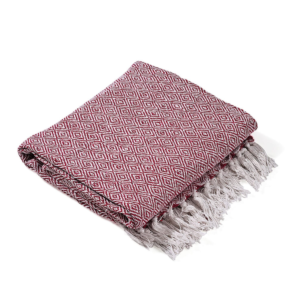 Hush Heaven 100% Soft Cotton Diamond Weaved Throw Blanket (200x150cm) - Dark Pink