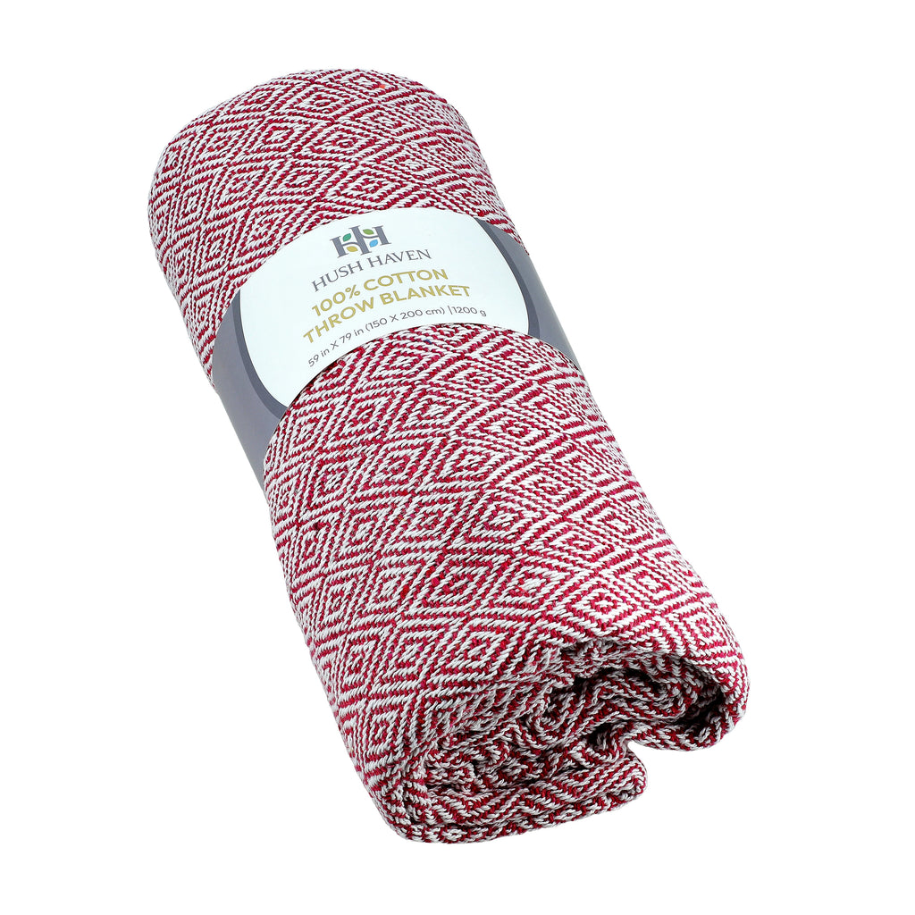 Hush Heaven 100% Soft Cotton Diamond Weaved Throw Blanket (200x150cm) - Dark Pink