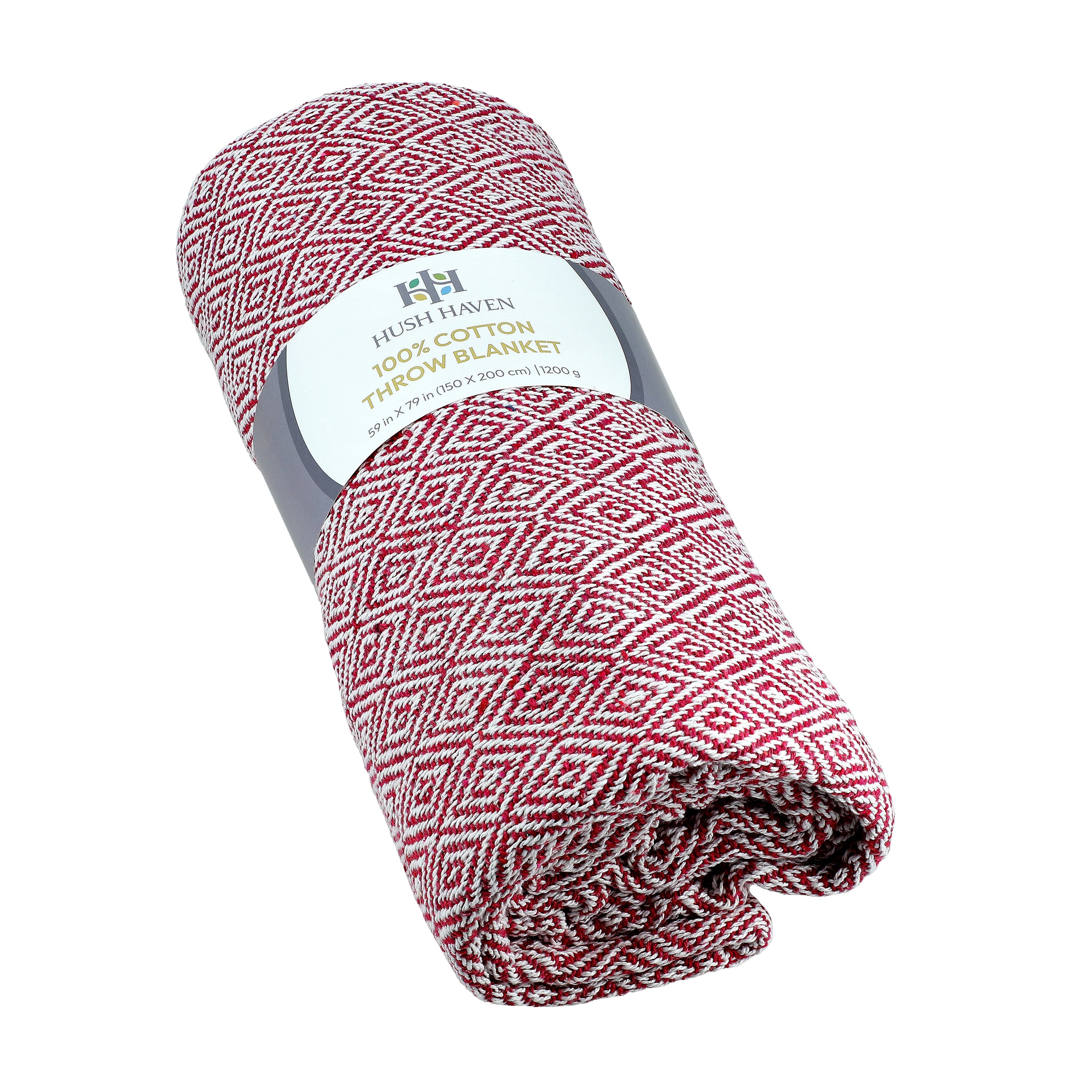 Hush Heaven 100% Soft Cotton Diamond Weaved Throw Blanket (200x150cm) - Dark Pink