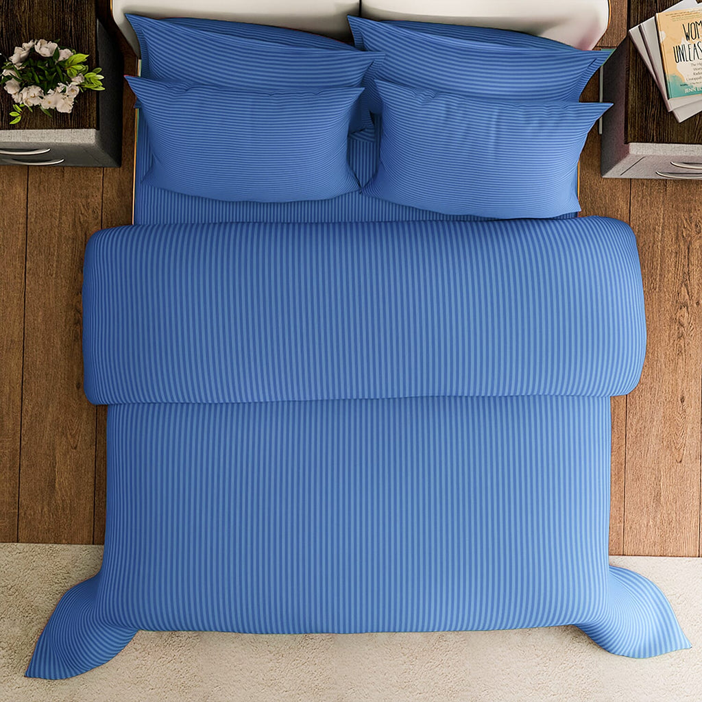 Hush Haven 6 Piece Striped Cotton Duvet Cover Set - Includes 4 Pillowcases, 1 Fitted Sheet - 1 Duet Cover - Deep Blue