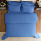 Hush Haven 6 Piece Striped Cotton Duvet Cover Set - Includes 4 Pillowcases, 1 Fitted Sheet - 1 Duet Cover - Deep Blue