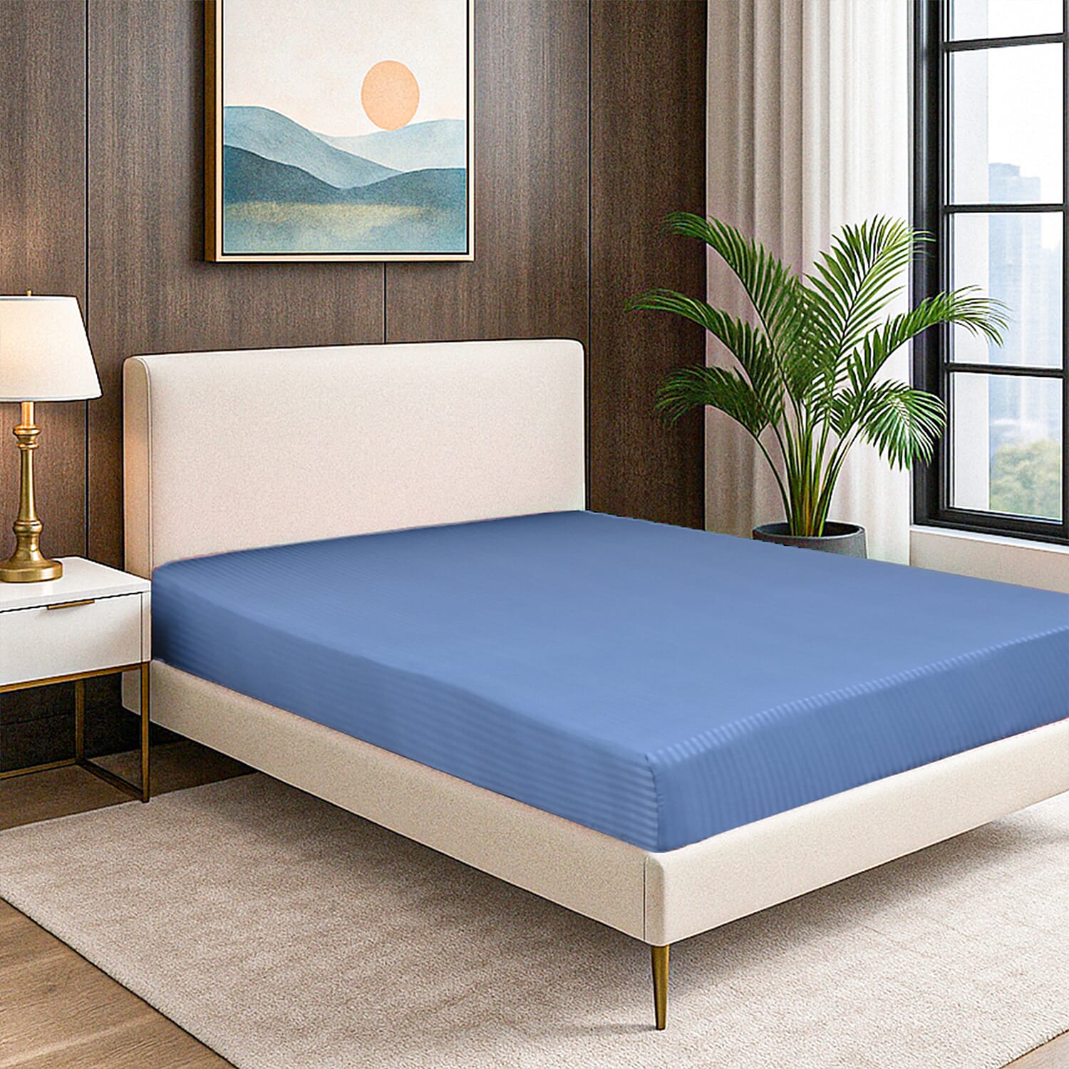 Hush Haven 6 Piece Striped Cotton Duvet Cover Set - Includes 4 Pillowcases, 1 Fitted Sheet - 1 Duet Cover - Deep Blue