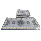 Hush Haven - Set of 2- Cotton Traditional Medallion Printed Floor Mat - Blue