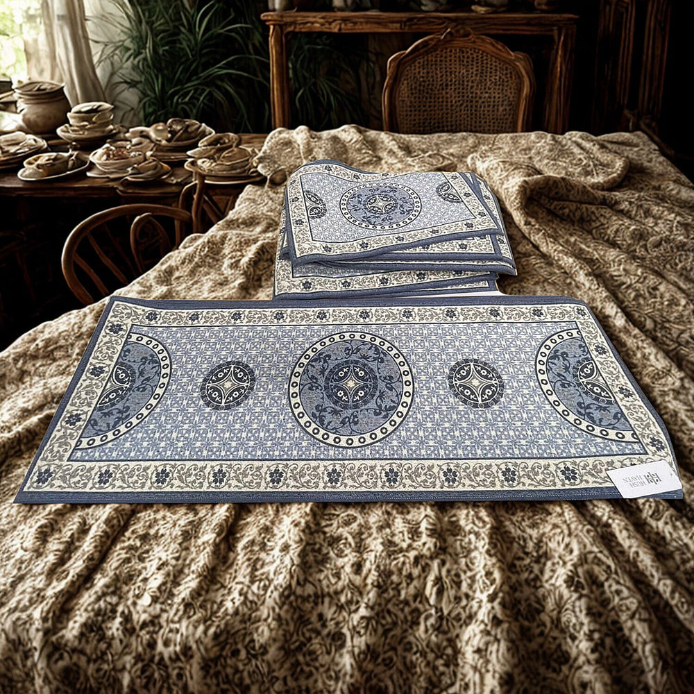 Hush Haven - Set of 2- Cotton Traditional Medallion Printed Floor Mat - Blue