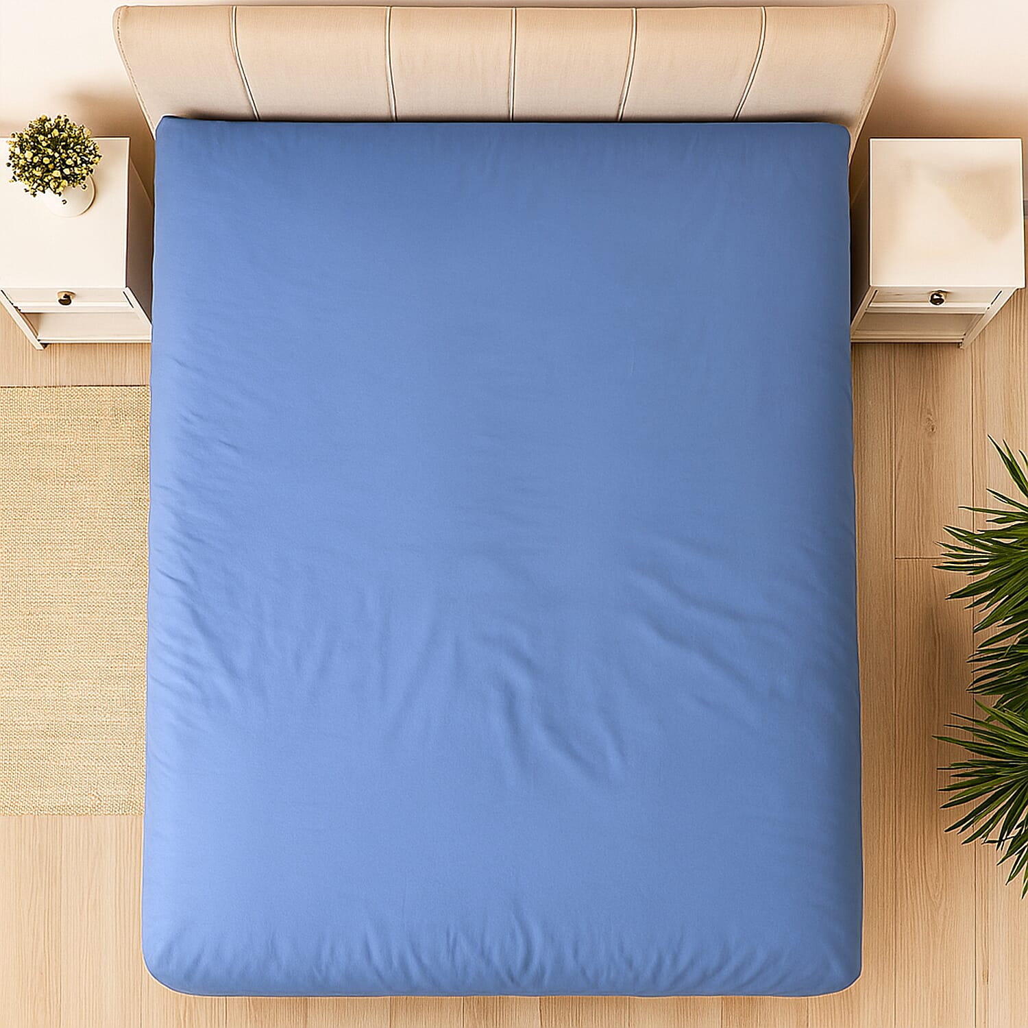 Hush Haven Set of 6 Cotton Solid Colour Duvet Cover Set- 4 Pillowcases, 1 Duvet Cover - 1 Fitted Sheet (Size 200x200cm) Double - Blue