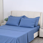 Hush Haven Set of 6 Cotton Solid Colour Duvet Cover Set- 4 Pillowcases, 1 Duvet Cover - 1 Fitted Sheet (Size 200x200cm) Double - Blue