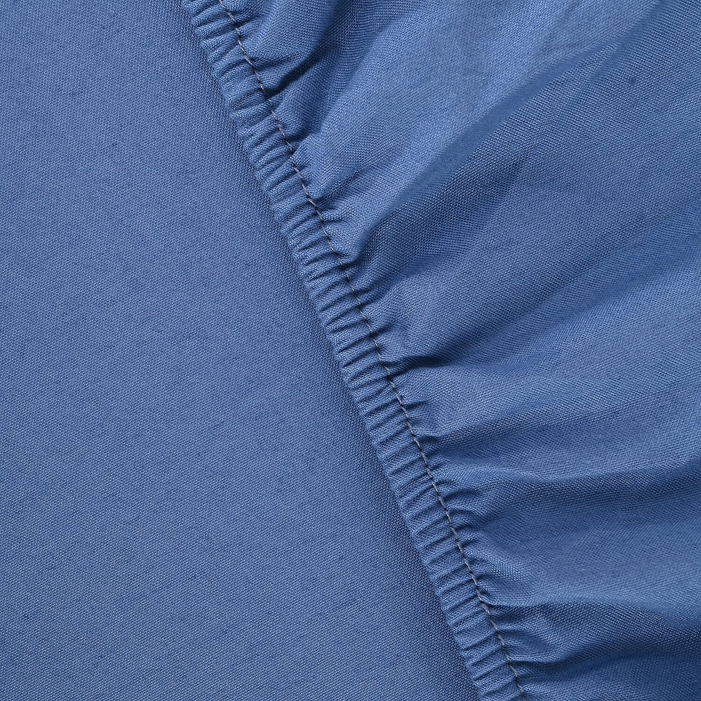 Hush Haven Set of 6 Cotton Solid Colour Duvet Cover Set- 4 Pillowcases, 1 Duvet Cover - 1 Fitted Sheet (Size 200x200cm) Double - Blue