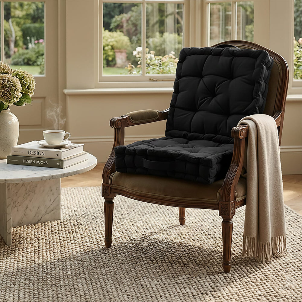 Hush Heven Set of 2 100% Cotton Floor Cushions (40 x 40 x 8cm) - Black