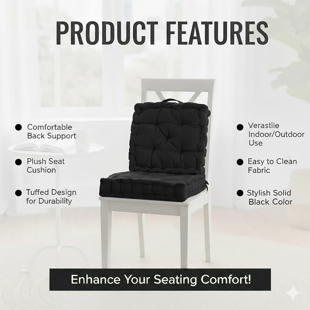 Hush Heven Set of 2 100% Cotton Floor Cushions (40 x 40 x 8cm) - Black