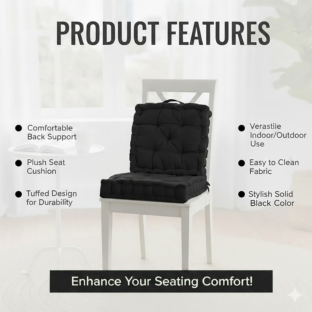 Hush Heven Set of 2 100% Cotton Floor Cushions (40 x 40 x 8cm) - Black
