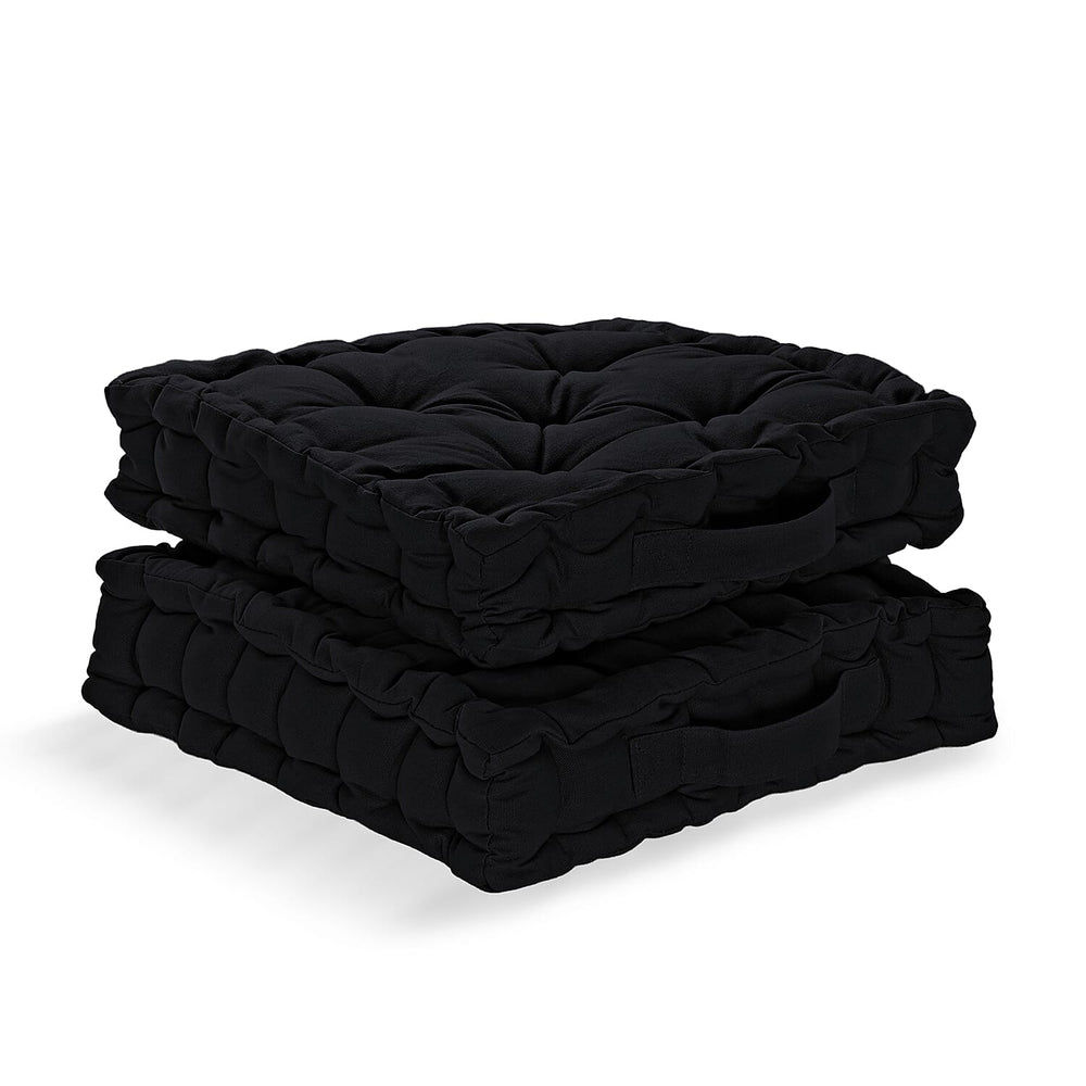 Hush Heven Set of 2 100% Cotton Floor Cushions (40 x 40 x 8cm) - Black