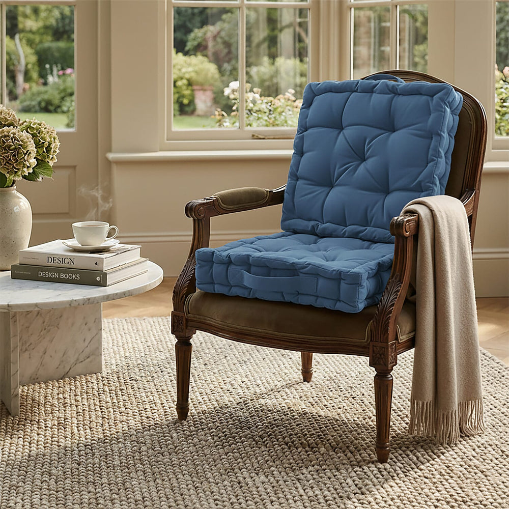 Hush Heven Set of 2 100% Cotton Floor Cushions (40 x 40 x 8cm) - Blue
