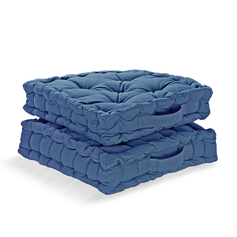 Hush Heven Set of 2 100% Cotton Floor Cushions (40 x 40 x 8cm) - Blue