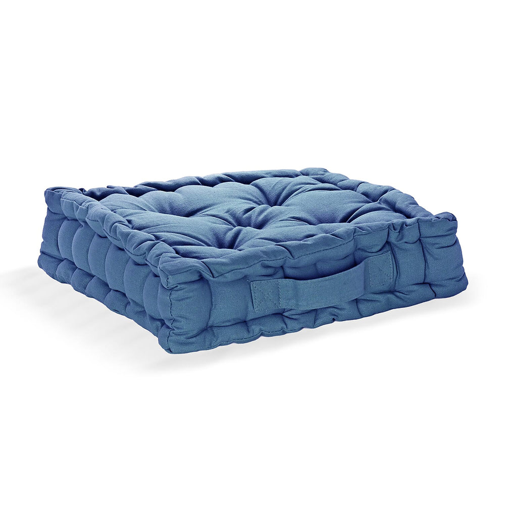 Hush Heven Set of 2 100% Cotton Floor Cushions (40 x 40 x 8cm) - Blue