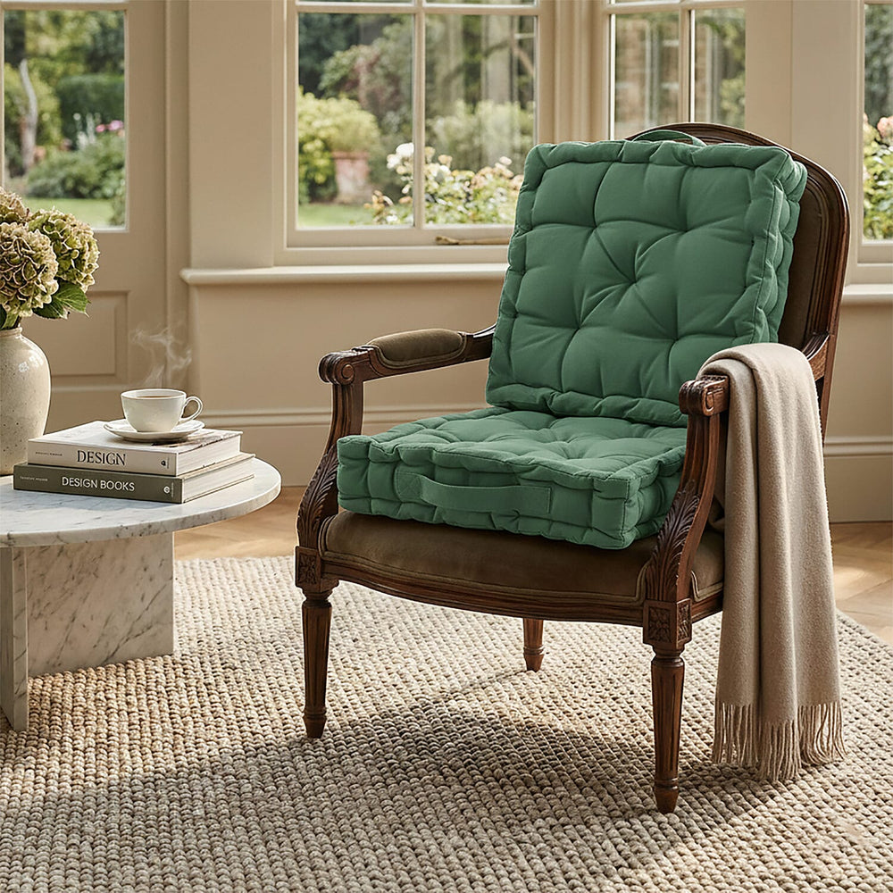 Hush Heven Set of 2 100% Cotton Floor Cushions (40 x 40 x 8cm) - Green