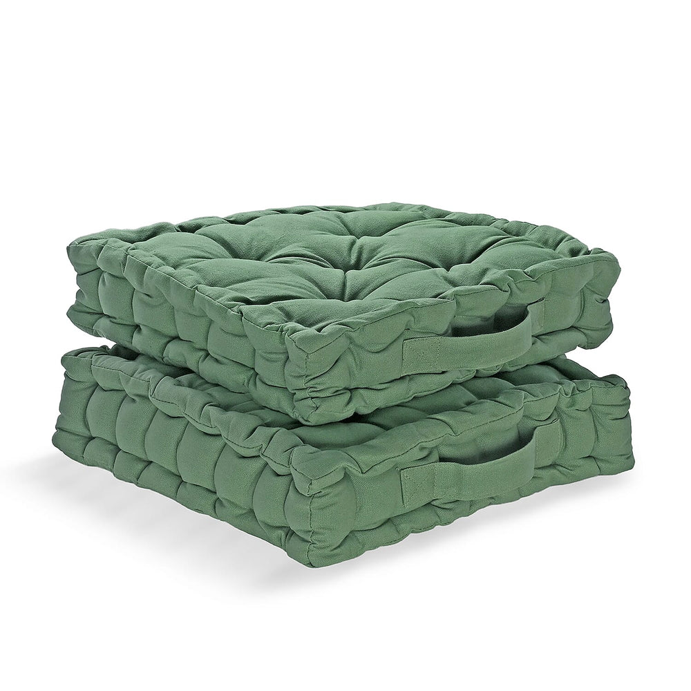 Hush Heven Set of 2 100% Cotton Floor Cushions (40 x 40 x 8cm) - Green