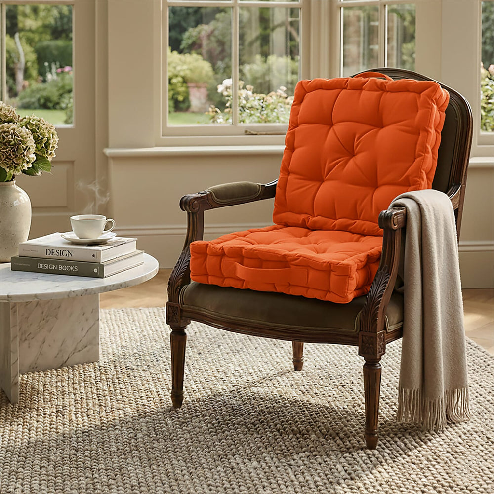 Hush Haven Set of 2 100% Cotton Floor Cushions (40 x 40 x 8cm) - Orange