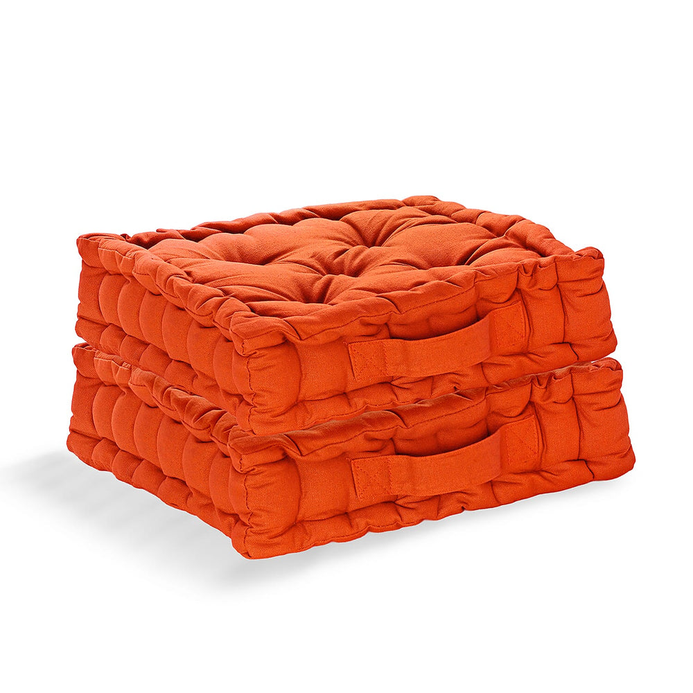 Hush Haven Set of 2 100% Cotton Floor Cushions (40 x 40 x 8cm) - Orange