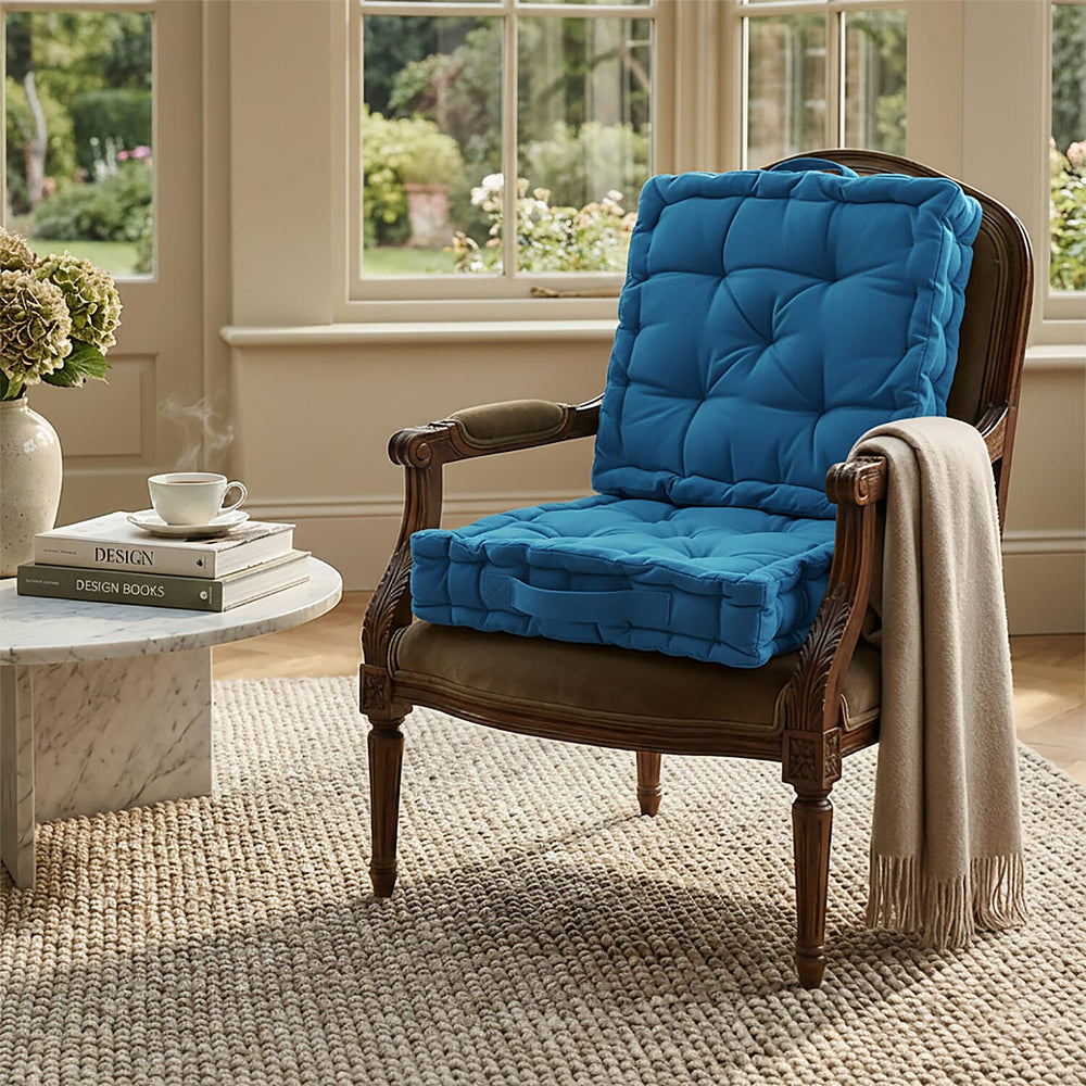 Hush Haven Set of 2 100% Cotton Floor Cushions (40 x 40 x 8cm) - Turquoise