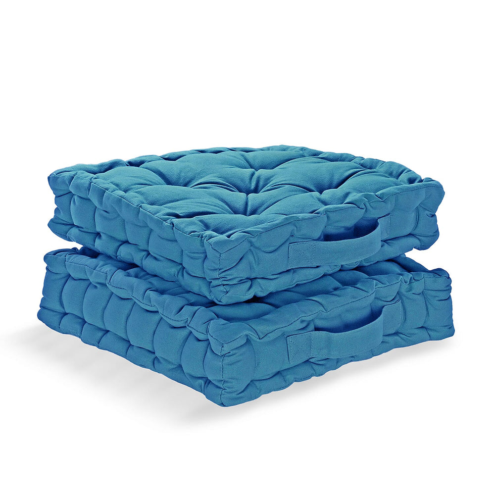 Hush Haven Set of 2 100% Cotton Floor Cushions (40 x 40 x 8cm) - Turquoise