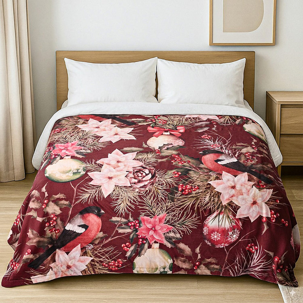 Hush Haven Flower and Berries Digital Print Super-soft Cozy Blanket 240 GSM (200 x 150 cm) - Flowers
