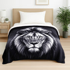 Hush Haven Digital Lion Print Flannel Cozy Blanket (200x150cm) - Black - White