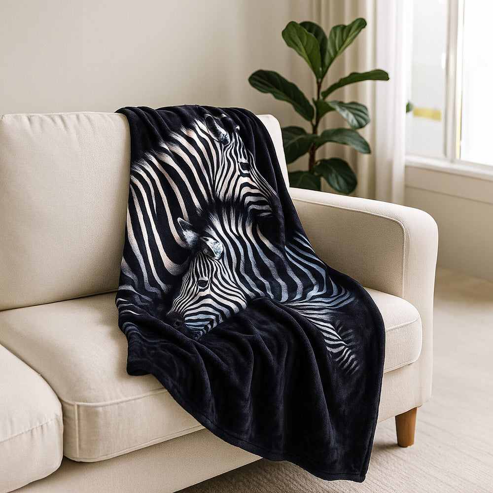 Hush Haven Digital Zebra Print Flannel Cozy Blanket (200x150cm) - White - Black