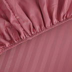 6 Piece Striped Cotton Duvet Cover Set - Includes 4 Pillowcases, 1 Fitted Sheet - 1 Duet Cover - Pink Double