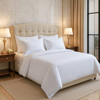 6 Piece Striped Cotton Duvet Cover Set - Includes 4 Pillowcases, 1 Fitted Sheet - 1 Duvet Cover (Double) - Cream