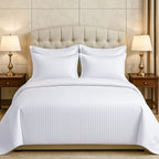 6 Piece Striped Cotton Duvet Cover Set - Includes 4 Pillowcases, 1 Fitted Sheet - 1 Duvet Cover (Double) - Cream