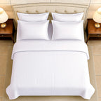 6 Piece Striped Cotton Duvet Cover Set - Includes 4 Pillowcases, 1 Fitted Sheet - 1 Duvet Cover (Double) - Cream