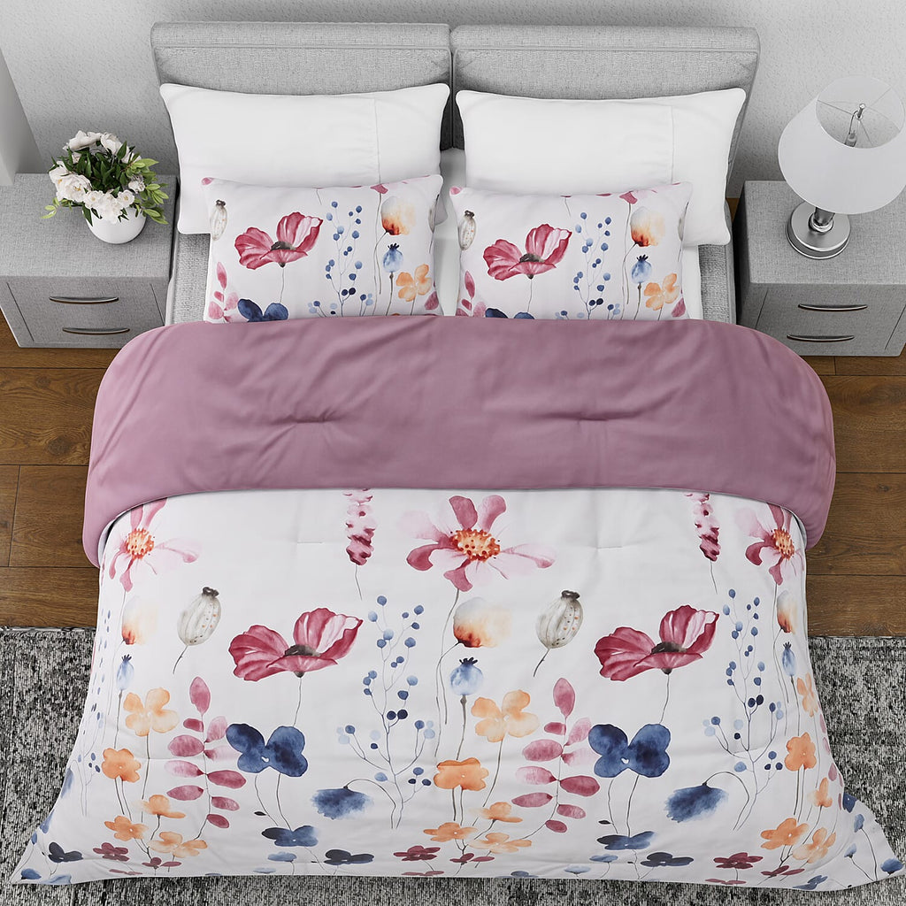 Hush Haven- Set of 3 Flower Printed Comforter Set (Size Double) - Pink