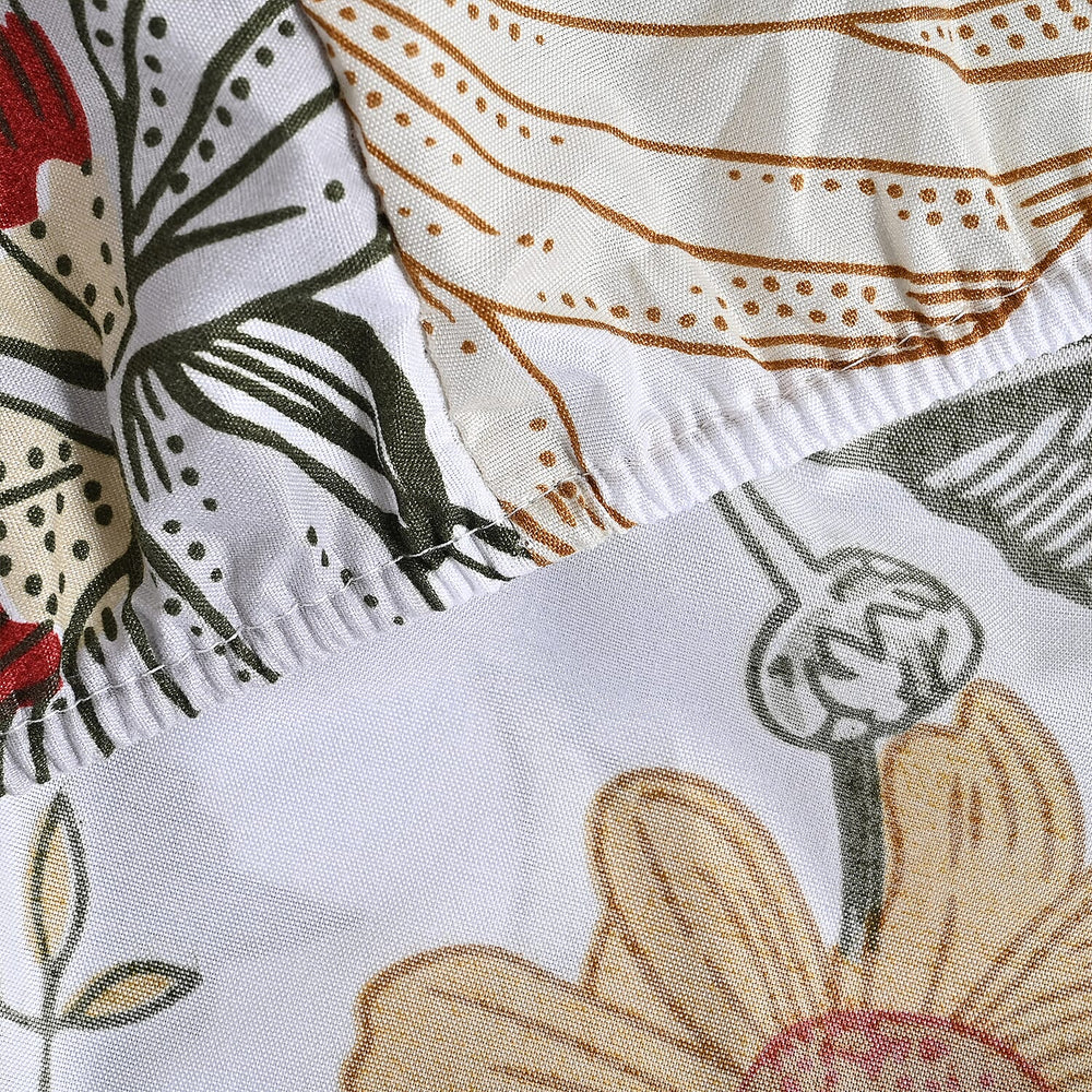 Hush Haven 6 Piece Digital Floral Print Duvet Cover Set - Inc. 1 Duvet Cover, 1 Fitted Sheet with 2 Housewife - 2 Oxford Pillowcases (Double) - Cream