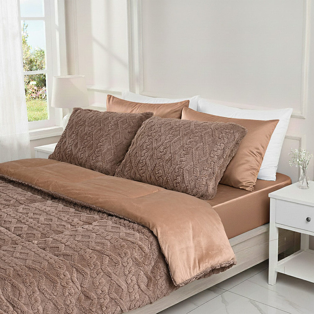 Hush Haven Jacquard Solid Comforter and Duvet (Size 200x1 cm) - Brown & White