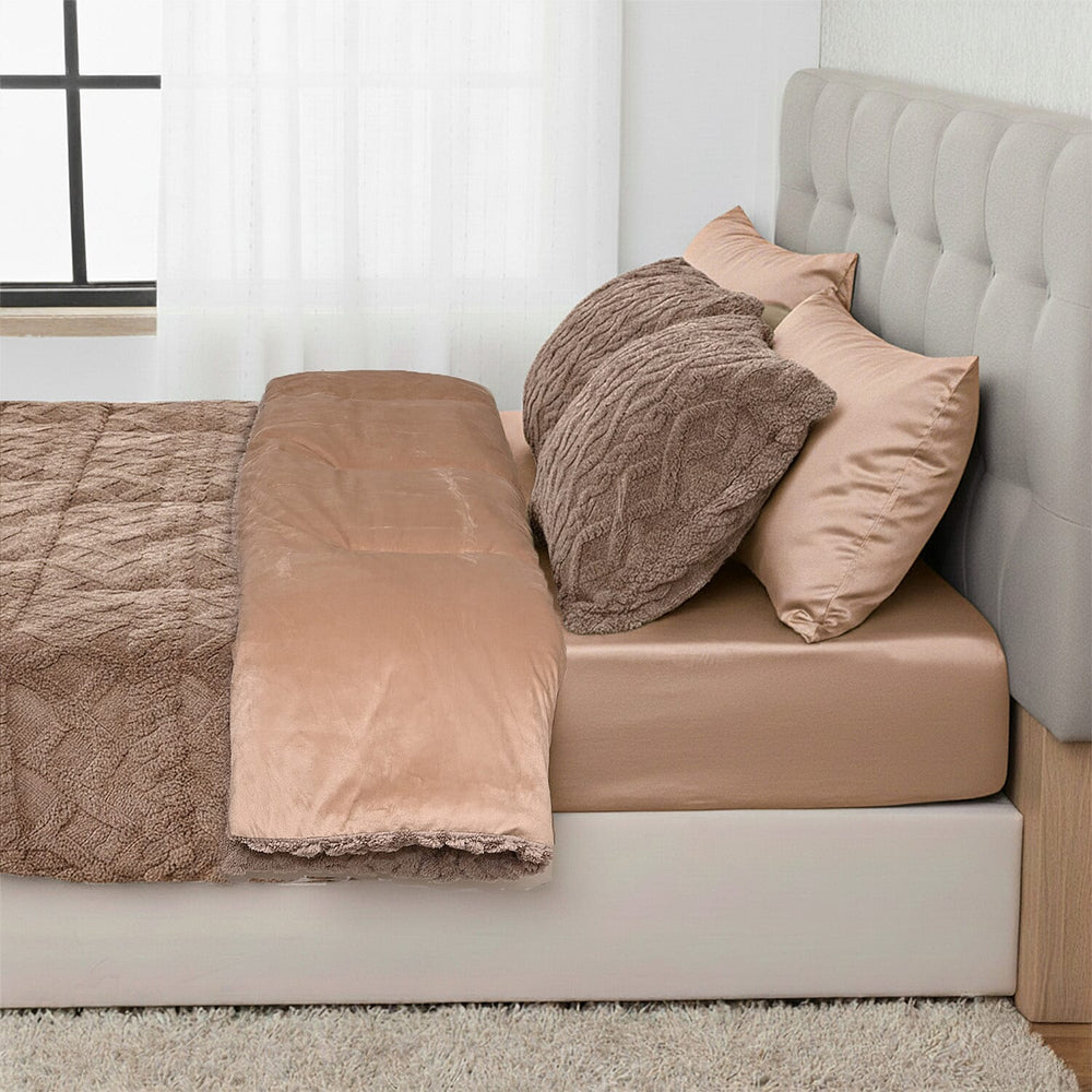 Hush Haven Jacquard Solid Comforter and Duvet (Size 200x1 cm) - Brown & White