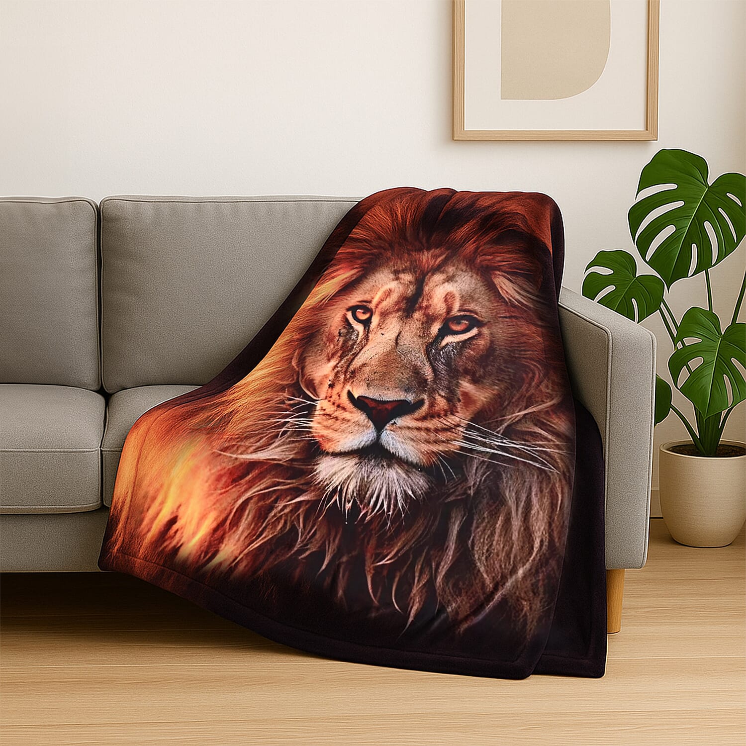 THE HOME DECOR BONANZA - Hush Haven Lion Face Digital Print Home Decor Flannel Blanket (150x200 cm) - Lion