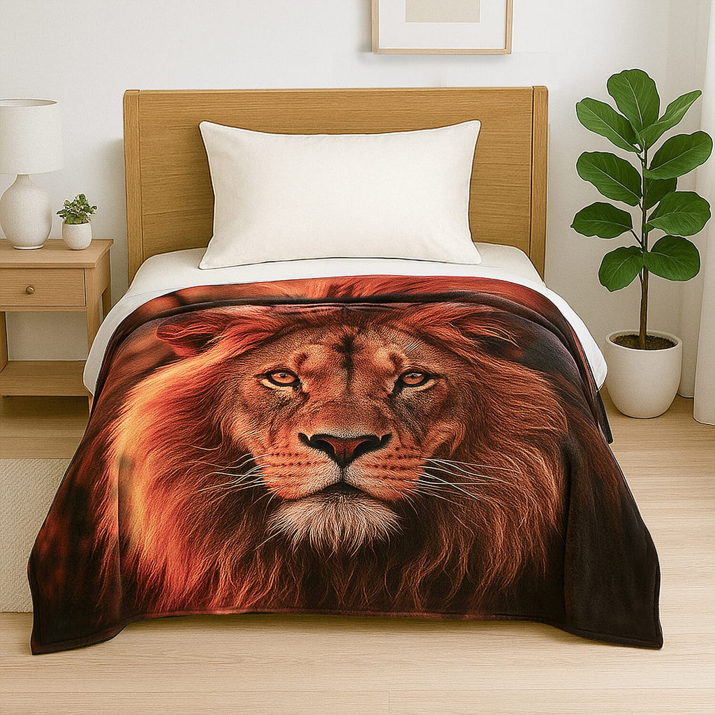 THE HOME DECOR BONANZA - Hush Haven Lion Face Digital Print Home Decor Flannel Blanket (150x200 cm) - Lion