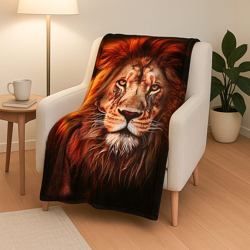 THE HOME DECOR BONANZA - Hush Haven Lion Face Digital Print Home Decor Flannel Blanket (150x200 cm) - Lion