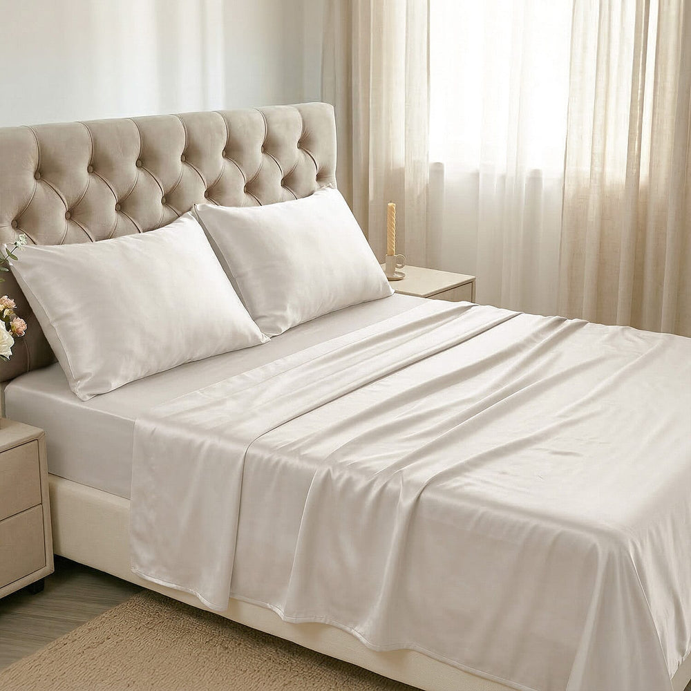 Hush Haven 100% Mulberry Silk Duvet Cover - Two Pillowcases Set with Mother of Pearl Buttons (200 x 200cm) - Ivory