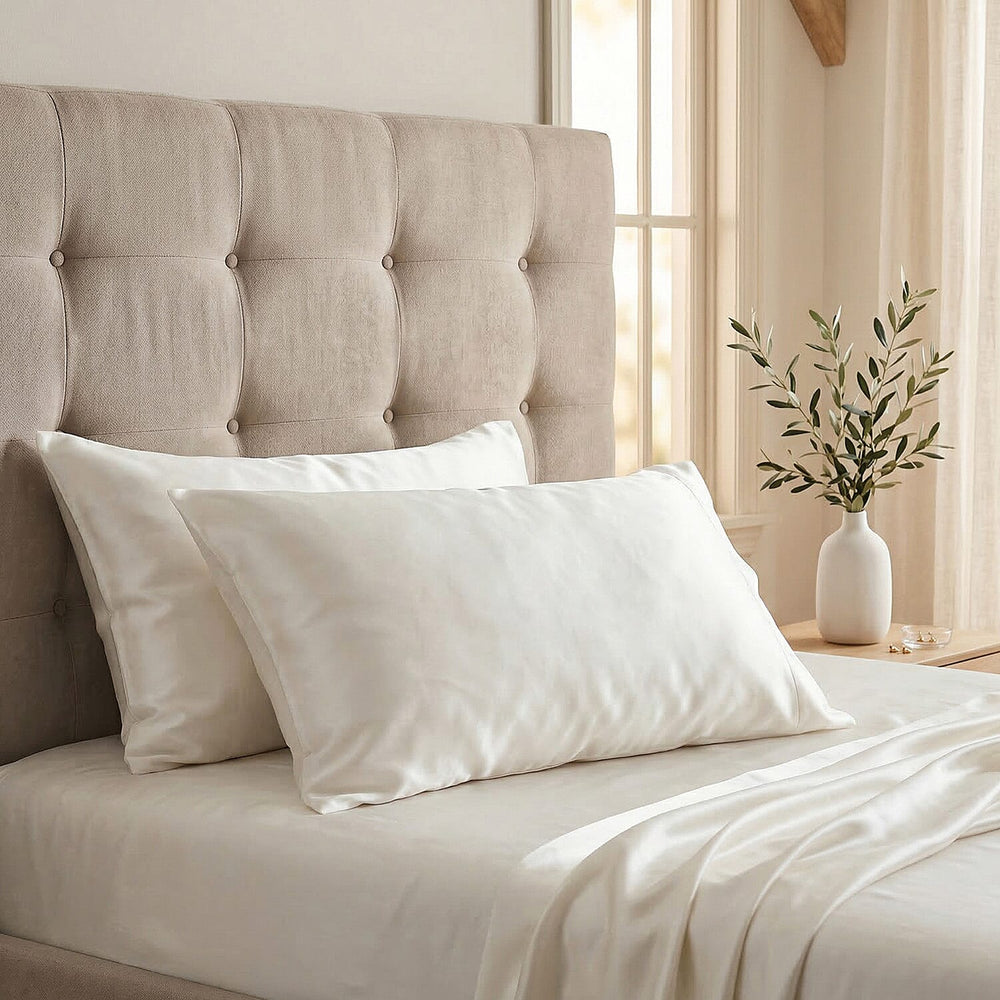 Hush Haven 100% Mulberry Silk Duvet Cover - Two Pillowcases Set with Mother of Pearl Buttons (200 x 200cm) - Ivory