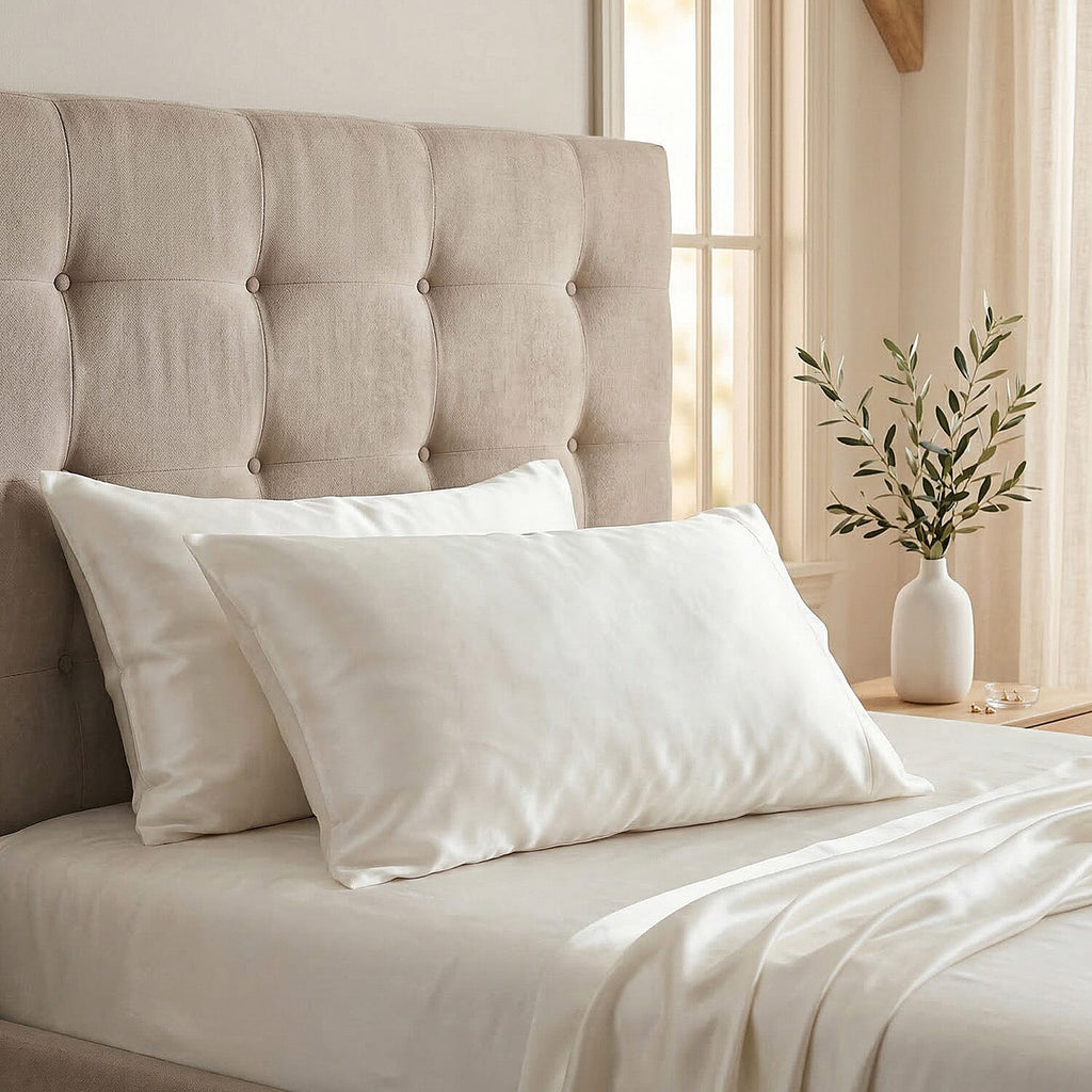 Hush Haven 100% Mulberry Silk Duvet Cover - Two Pillowcases Set with Mother of Pearl Buttons (200 x 200cm) - Ivory