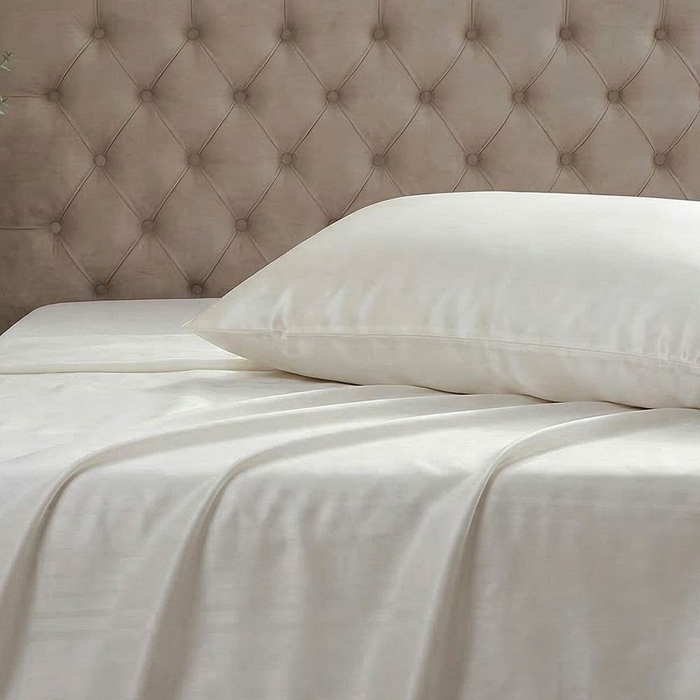 Hush Haven 100% Mulberry Silk Duvet Cover - Two Pillowcases Set with Mother of Pearl Buttons (200 x 200cm) - Ivory