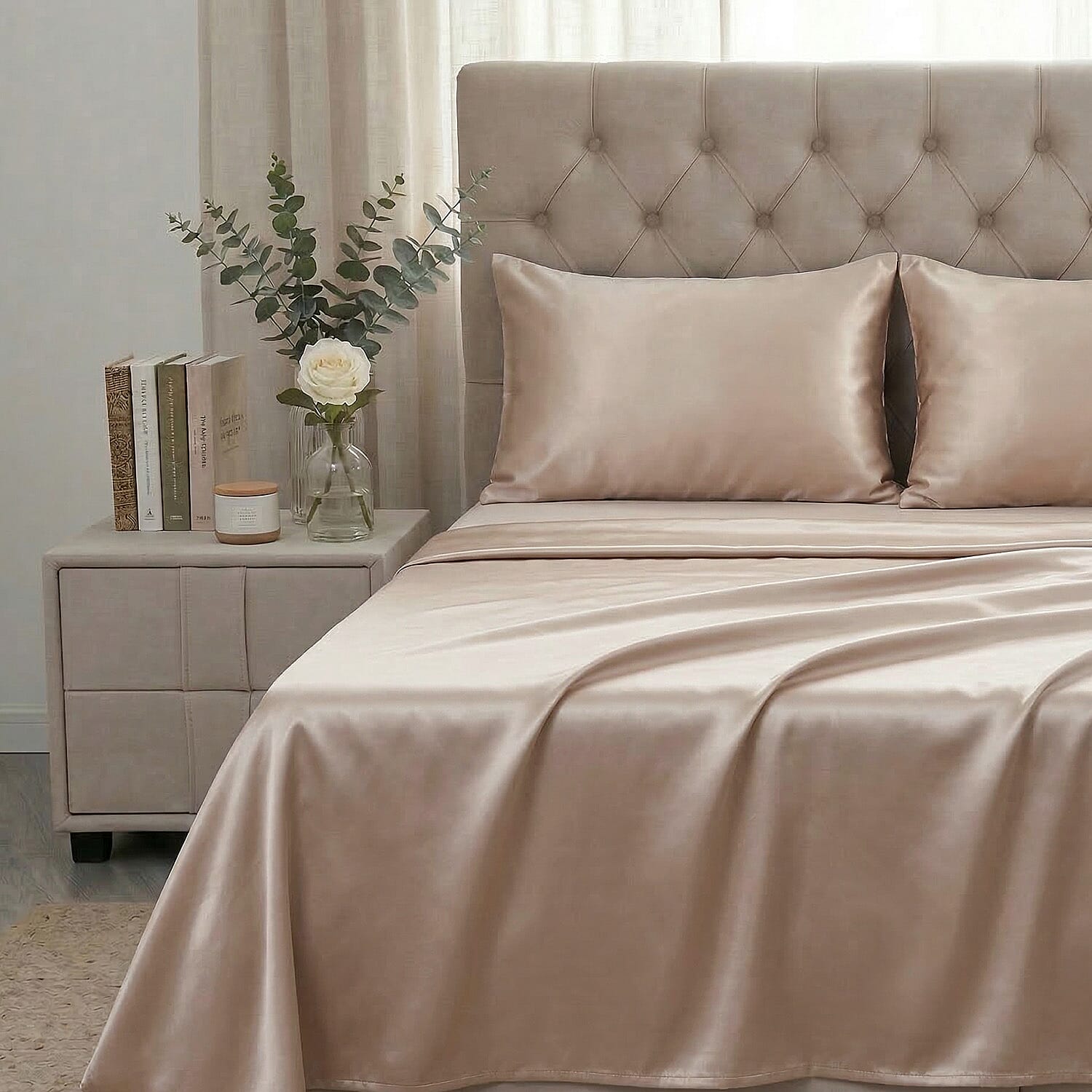 Hush Haven 100% Mulberry Silk Duvet Cover - Two Pillowcases Set with Mother of Pearl Buttons (225 x 220cm) - Grey