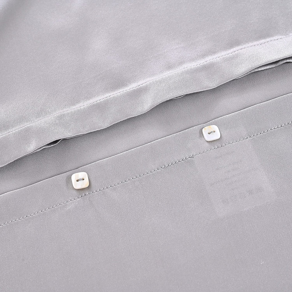 Hush Haven 100% Mulberry Silk Pillowcase with MOP Button (50x75 cm) - Silver Grey