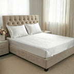 Hush Haven 4-Piece 100% Mulberry Silk Bedding Set includes - Flat Sheet, Deep Fitted Sheet - 2pc Mother of Pearl Button Pillowcases (230 x 275cm) - Ivory
