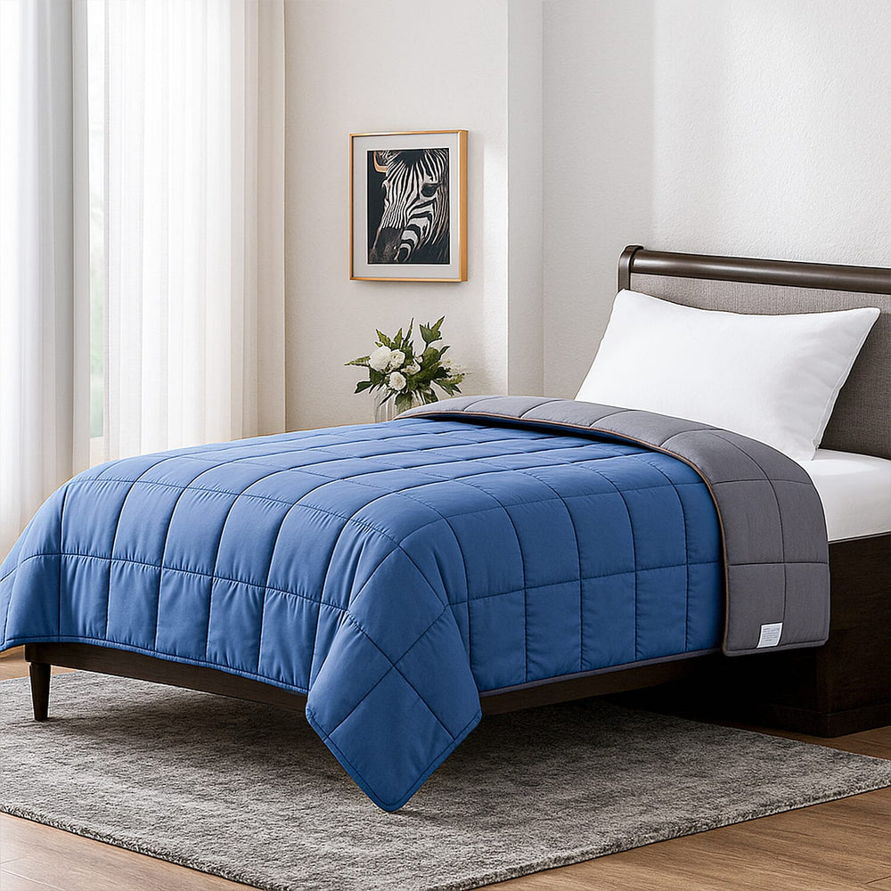 Hush Haven 7-Layer Weighted Reversible Blanket (150x200cm) - Navy - Grey