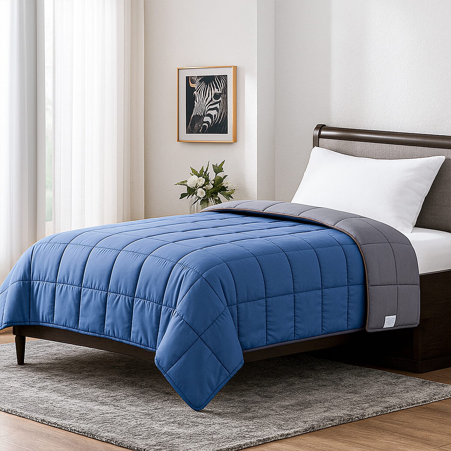 Hush Haven 7-Layer Weighted Reversible Blanket (150x200cm) - Navy - Grey