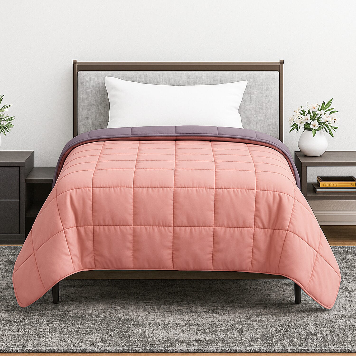 Hush Haven 7-Layer Weighted Reversible Blanket (150x200cm) - Pink - Grey